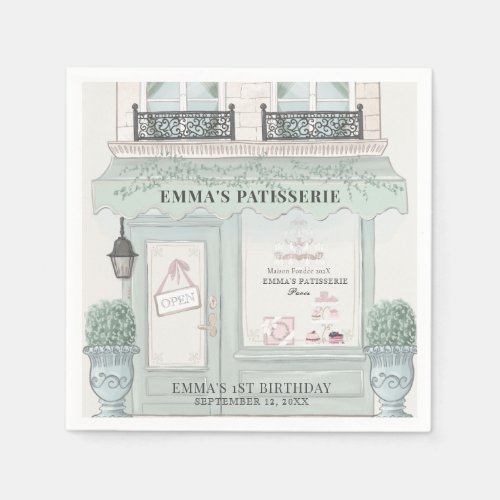 French Bakery Patisserie Paris Green 1st Birthday Napkins