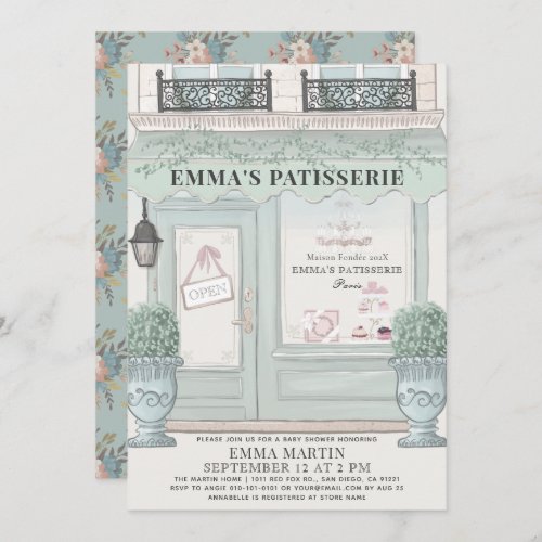 French Bakery Patisserie Paris Green Baby Shower Invitation