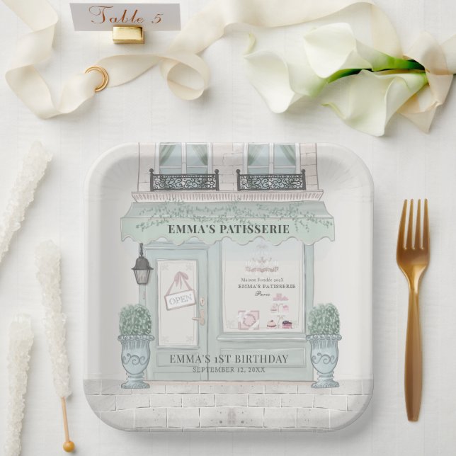 French Bakery Patisserie Paris Green Birthday Paper Plates (Wedding)