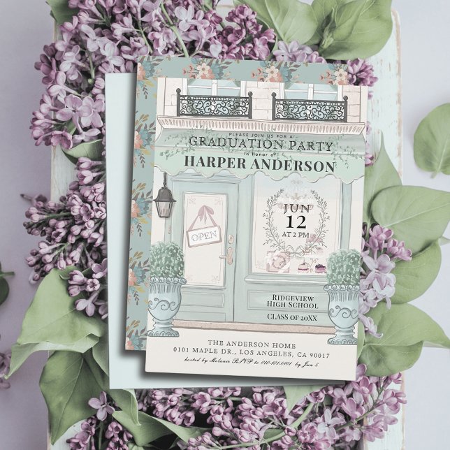 French Bakery Patisserie Paris Green Graduation Invitation (Creator Uploaded)
