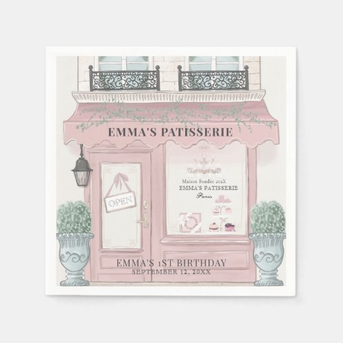 French Bakery Patisserie Paris Pink 1st Birthday Napkins