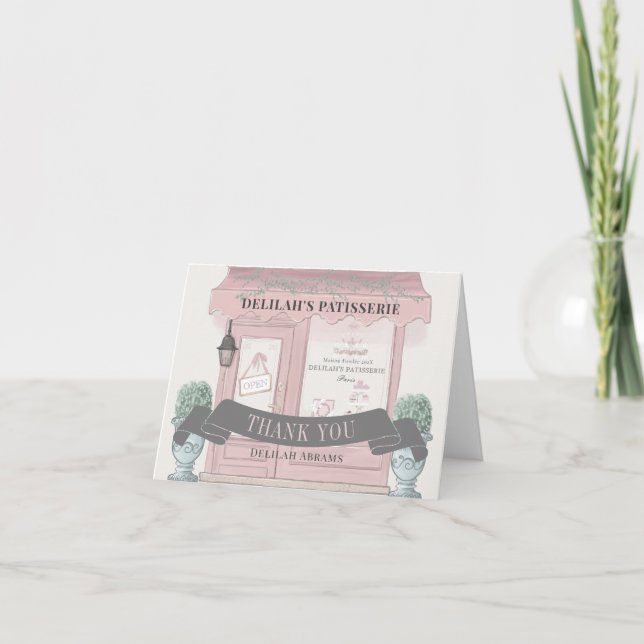 French Bakery Patisserie Paris Pink Bat Mitzvah Thank You Card (Front)