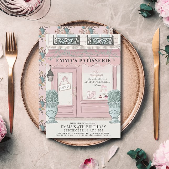 French Bakery Patisserie Paris Pink Birthday Invitation (Creator Uploaded)