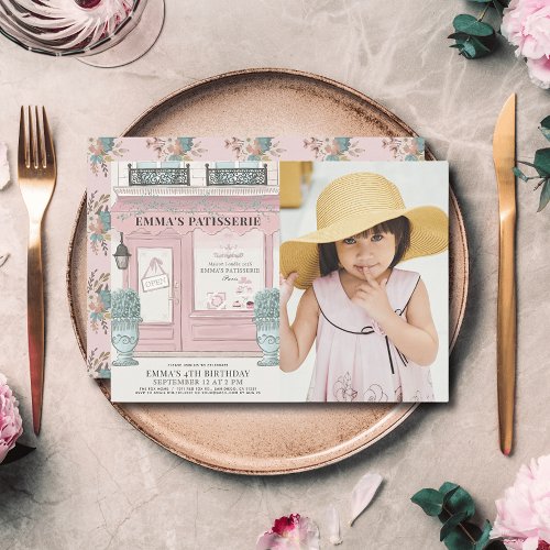 French Bakery Patisserie Paris Pink Birthday Photo Invitation