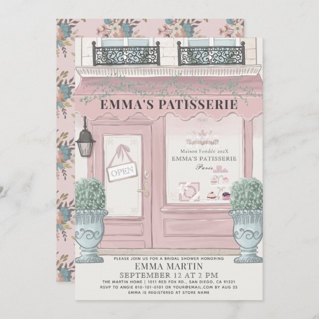 French Bakery Patisserie Paris Pink Bridal Shower Invitation (Front/Back)
