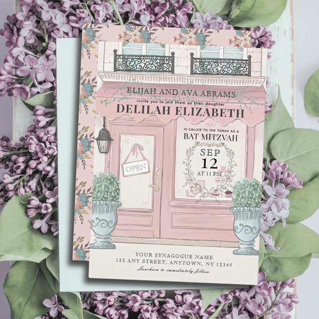 French Bakery Patisserie Paris QR Pink Bat Mitzvah Invitation (Creator Uploaded)