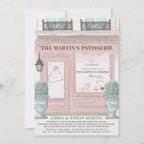 French Bakery Patisserie Pink Baby Shower by Mail Invitation