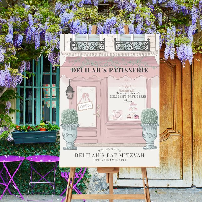 French Bakery Patisserie Pink Bat Mitzvah Welcome Foam Board (Creator Uploaded)
