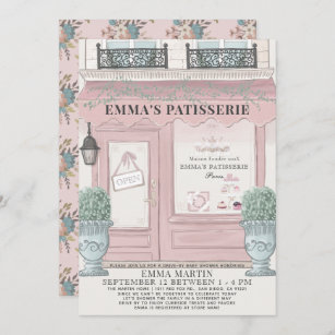 French Bakery Patisserie Pink Drive-by Baby Shower Invitation
