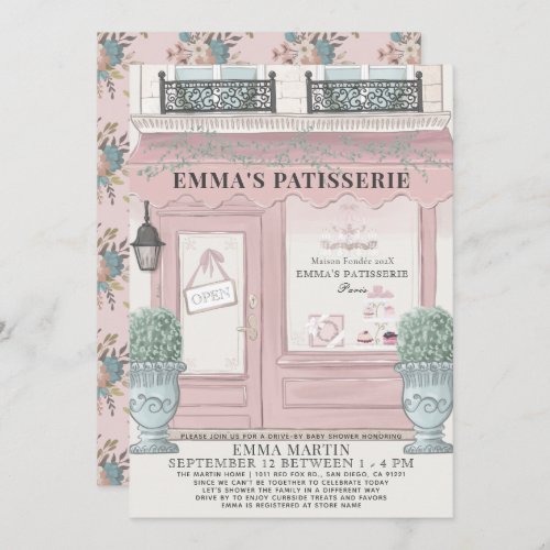 French Bakery Patisserie Pink Drive_by Baby Shower Invitation