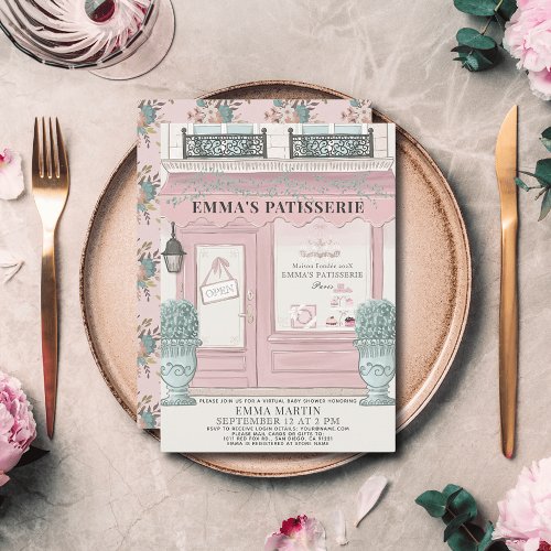 French Bakery Patisserie Pink Virtual Baby Shower  Invitation