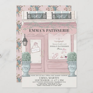 French Bakery Patisserie Pink Virtual Baby Shower  Invitation