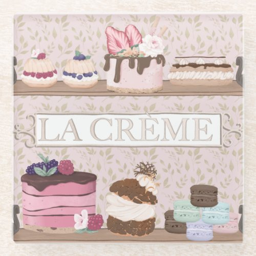 French Bakery Shop Pastries Macarons Tortes Glass Coaster