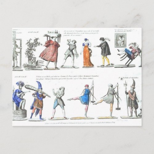 French Ballet Character Illustrations Postcard