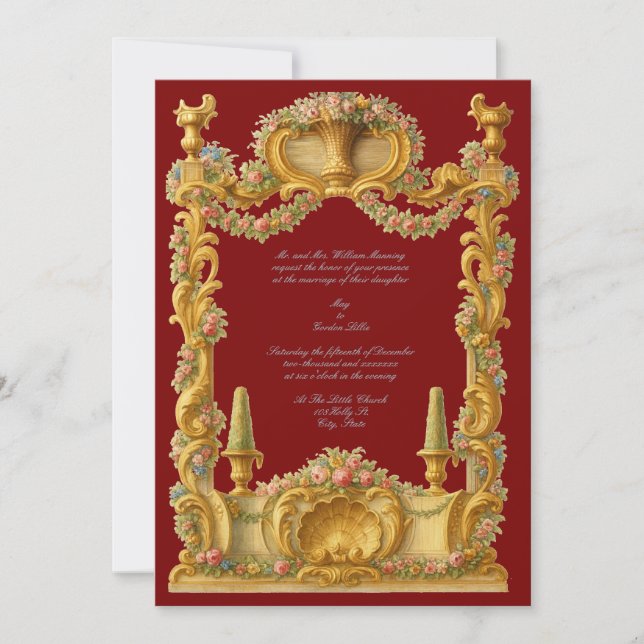 French Baroque Rococo Color Floral Border Invitation (Front)