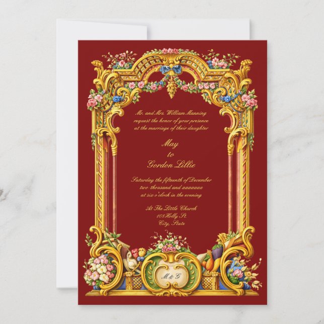 French Baroque Rococo Style Altar Colorful Wedding Invitation (Front)