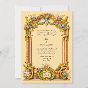 French Baroque Rococo Style Altar Colorful Wedding Invitation