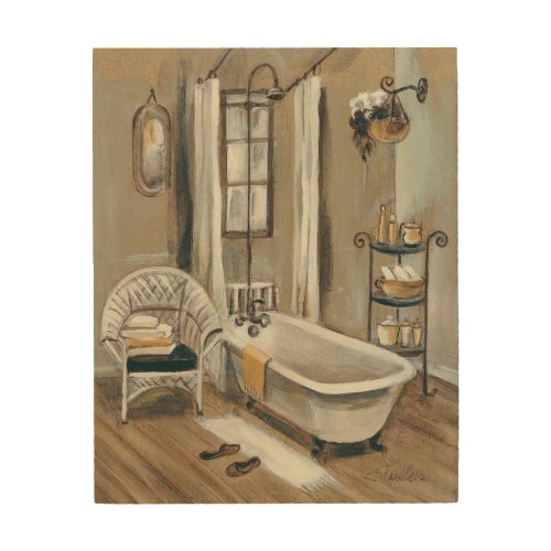 French Bathroom with Bathtub Wood Wall Art