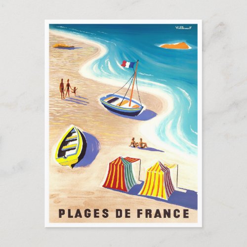 French beaches vintage travel Postcard