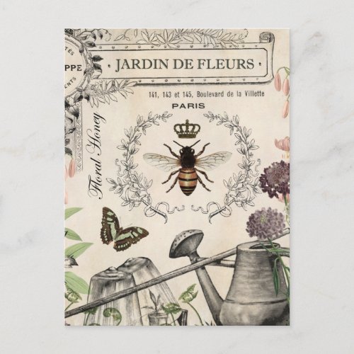 FRENCH BEE GARDEN POSTCARD