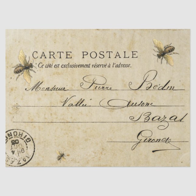 French Bee Post Card Tissue Paper (Front)