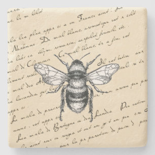 French Bee Script Stone Coaster