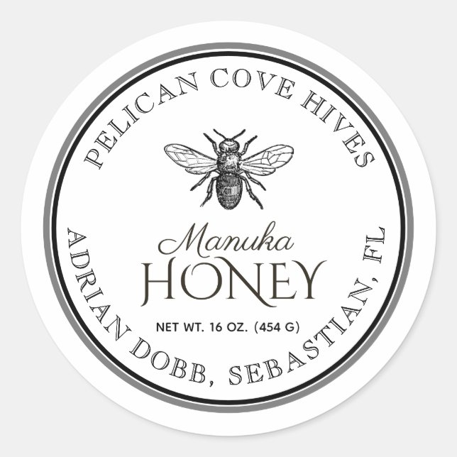 French Bee White Honey Label with Double Border (Front)