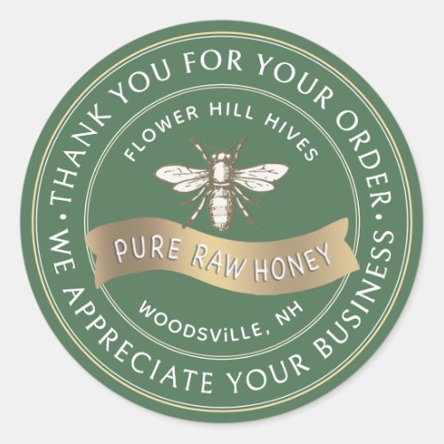 French Bee with Gold Banner Beekeeper Thank You    Classic Round Sticker