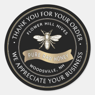 French Bee with Gold Banner Beekeeper Thank You    Classic Round Sticker