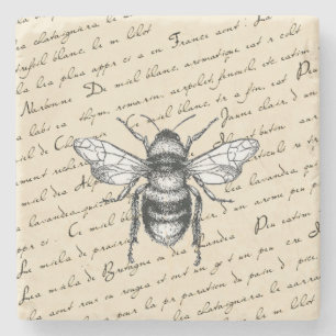 French Beekeeper Vintage Script Honeybee Coaster