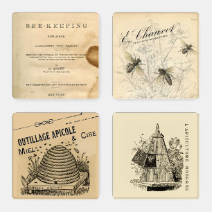 French Beekeeping Stone Coaster Set