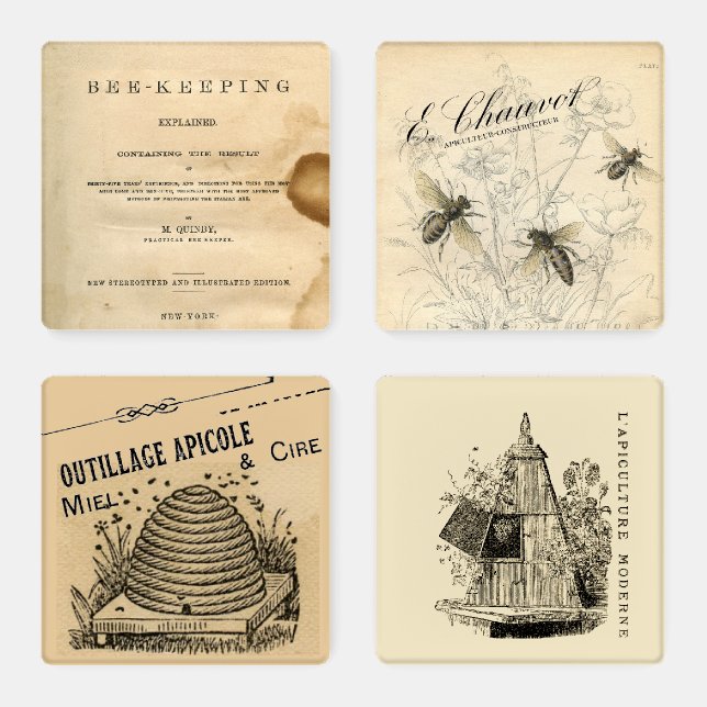French Beekeeping Stone Coaster Set (Set)