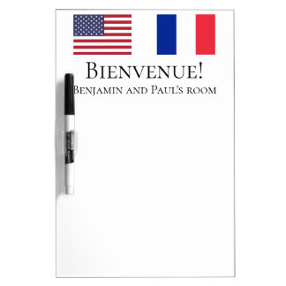 French Bienvenue USA and French Flag Room Message Dry Erase Board