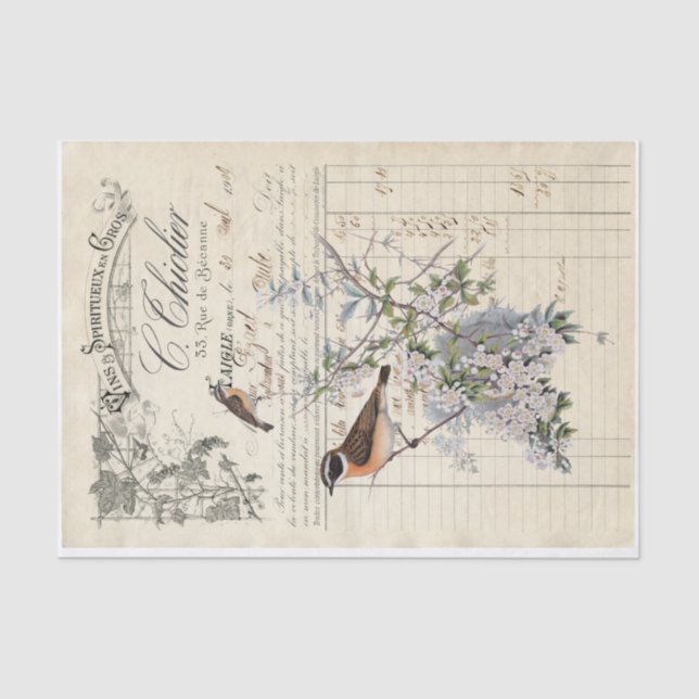 french bird receipt decoupage tissue paper (Front)