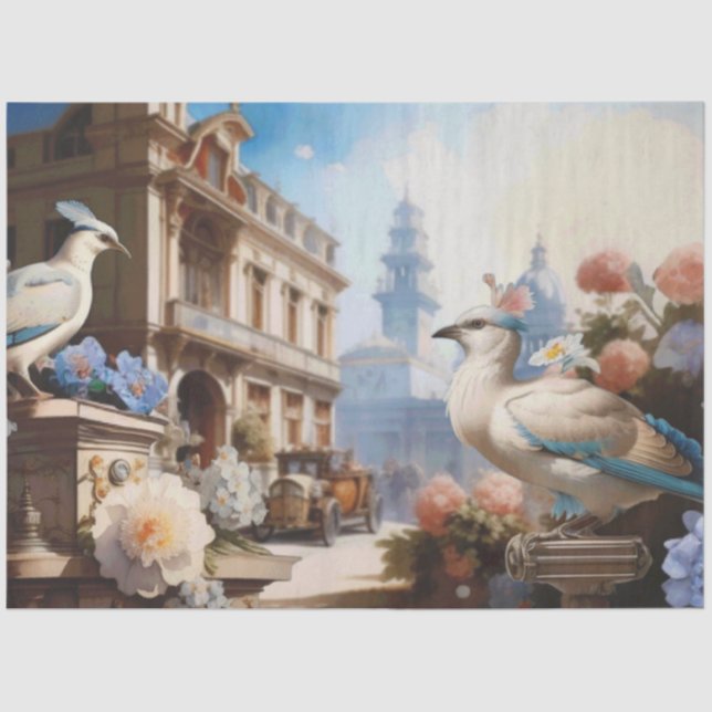 French Birds Blue Tissue Paper (Front)