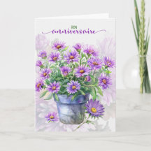 French Birthday Bon Anniversaire Purple Asters