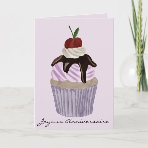French Birthday Cherry cupcake  Card