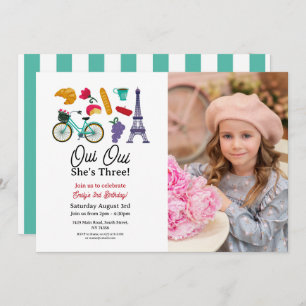 French Birthday Paris Oui Oui Three Girls Photo Invitation