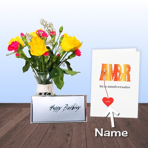 French Birthday personalized name AMOUR Card