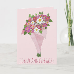 French Birthday Pink bouquet of flowers Card