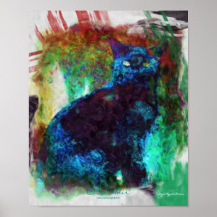 French Black Cat "Chat Noir" Abstract Art Poster