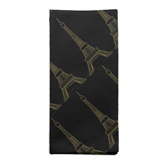 French Black & Gold Eiffel Tower Cloth Napkins (Folded)