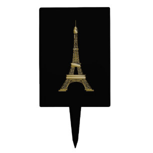 French Black & Gold Eiffel Tower Paris Cake Topper