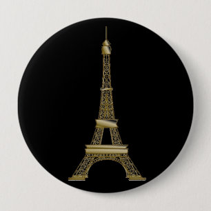 French Black & Gold Eiffel Tower  Pinback Button