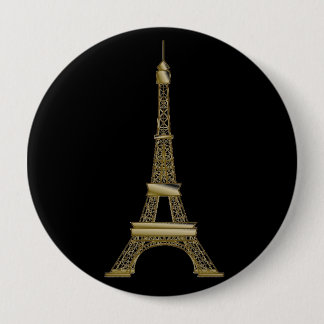 French Black & Gold Eiffel Tower Pinback Button
