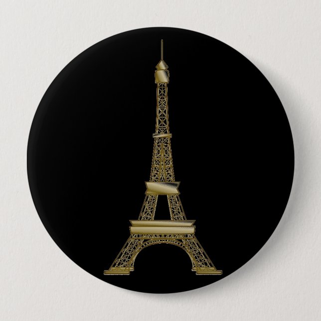 French Black & Gold Eiffel Tower  Pinback Button (Front)