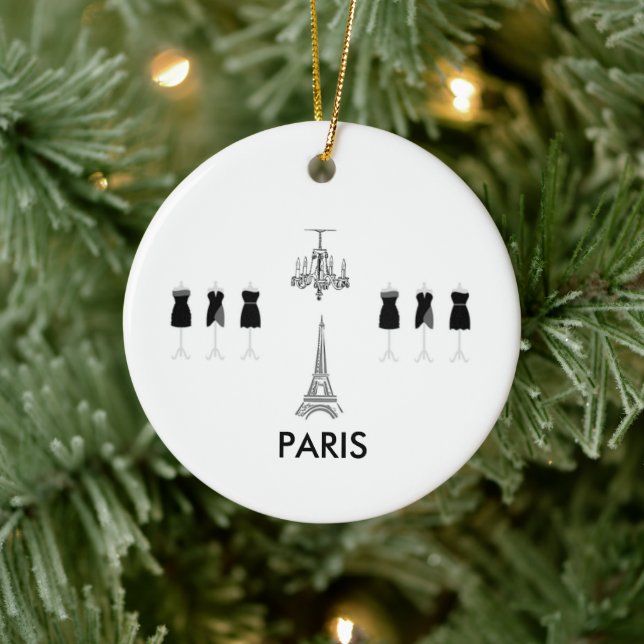 French Black & White Paris Eiffel Tower Ornament (Tree)