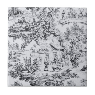 French Black White Toile Chinoiserie Rustic Style Ceramic Tile