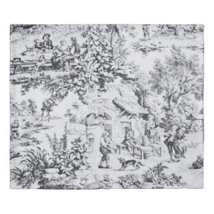 French Black White Toile Chinoiserie Rustic Style Duvet Cover