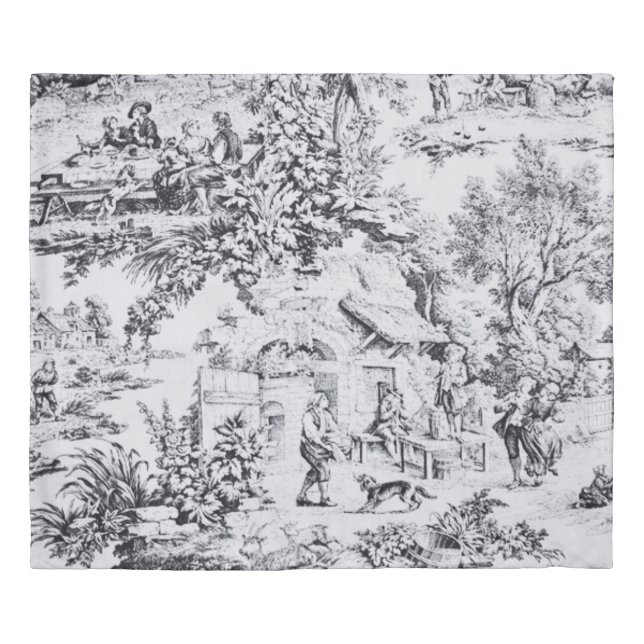 French Black White Toile Chinoiserie Rustic Style  Duvet Cover (Front)